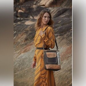 Peace and Goodness Upcycled Canvas Genuine Leather Trim
Crossbody Bag